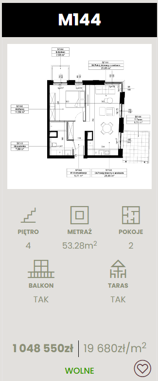 mieszkanie deweloperskie na 4 piętrze z 2 pokojami
